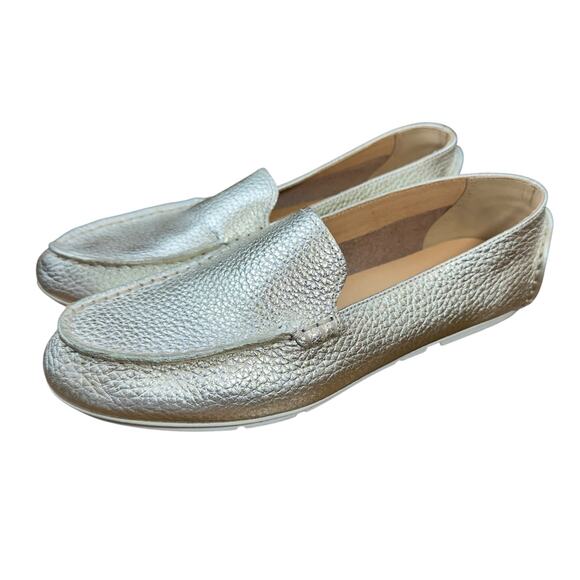 Women's Sperry Leather Loafer Size 7.5 Moccasin Metallic Gold Platinum Slip-On - Picture 1 of 16